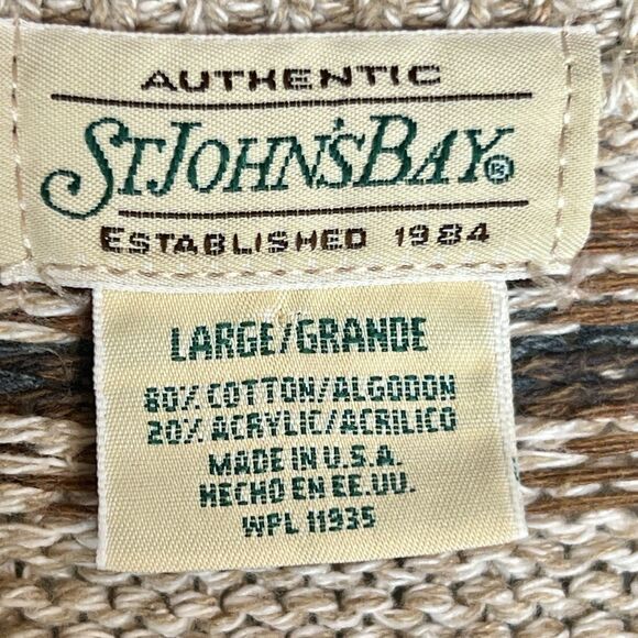 VTG St John's Bay Men's Fair Isle Sweater Pullover Sz L Brown Beige Cotton Blend - Picture 6 of 7
